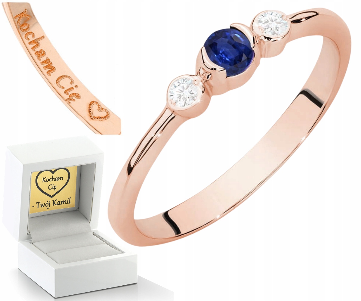 Růžové Zlato Prstýnek Se Safírem A Diamanty Ryzost 585 14K Jako Dárek