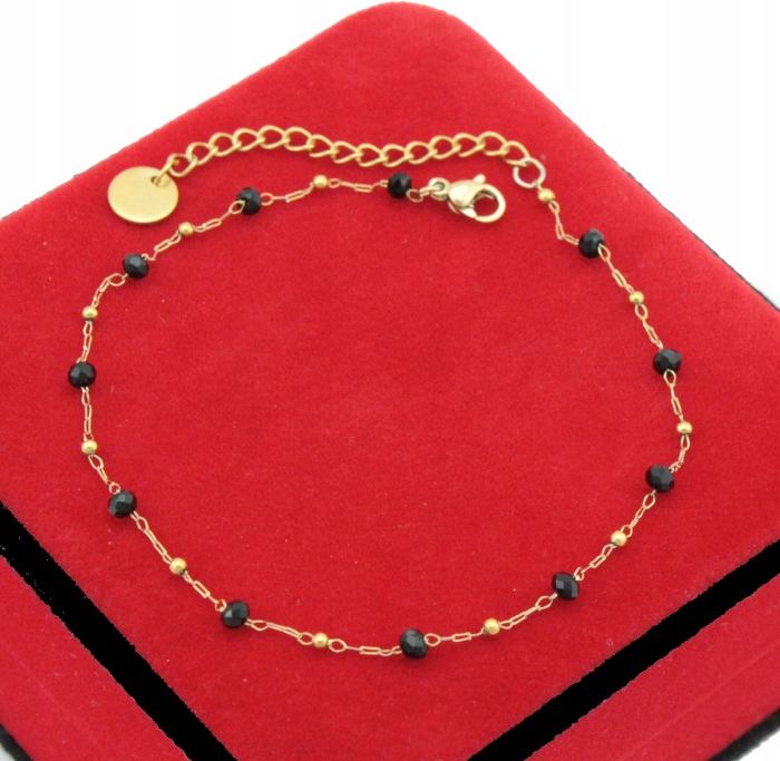 

Bransoletka Złota Na Nogę Koraliki Black Stal 316L