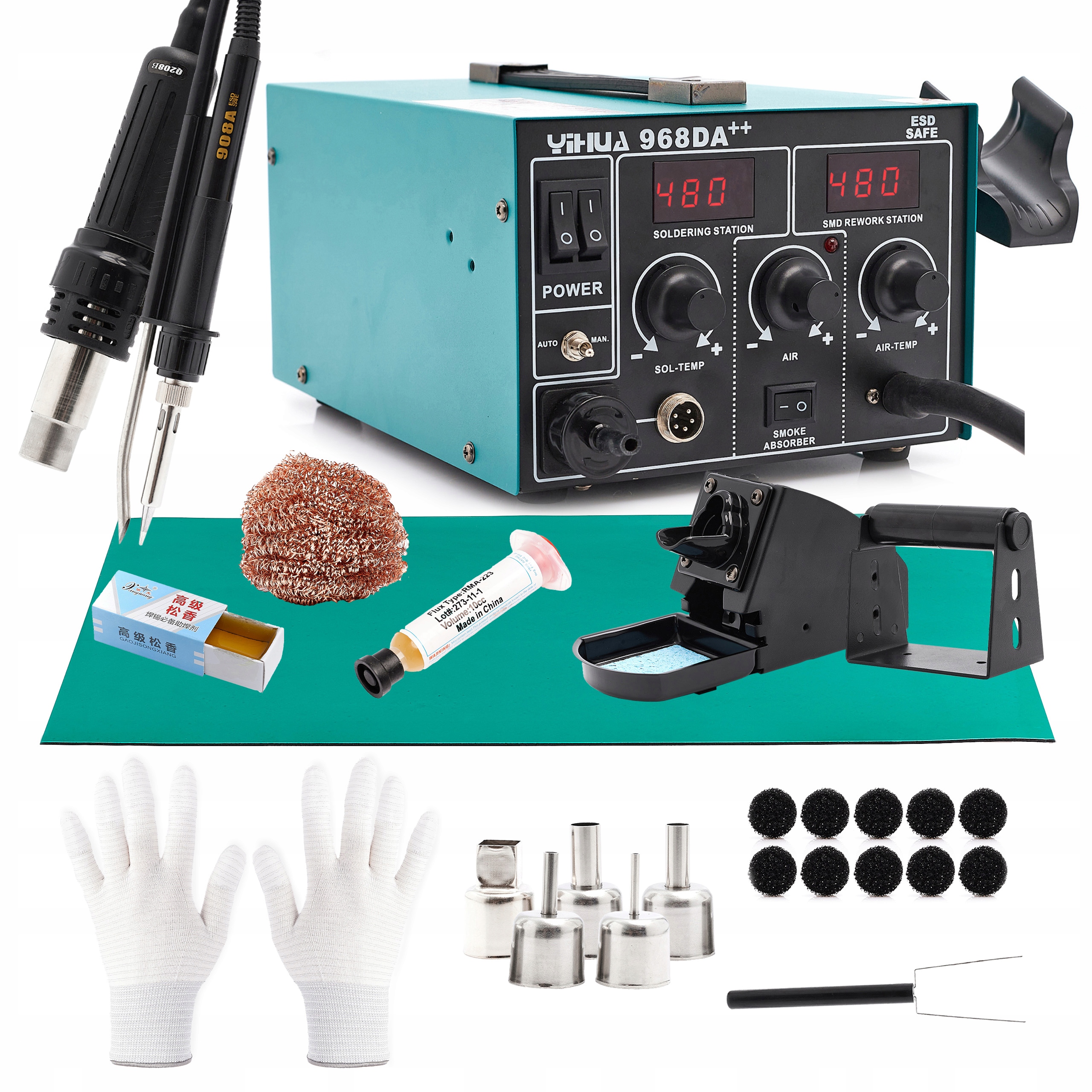 Pájecí Stanice 2V1 Yihua 968DA++ 780W Sada Příslušenství Čistící Podložka