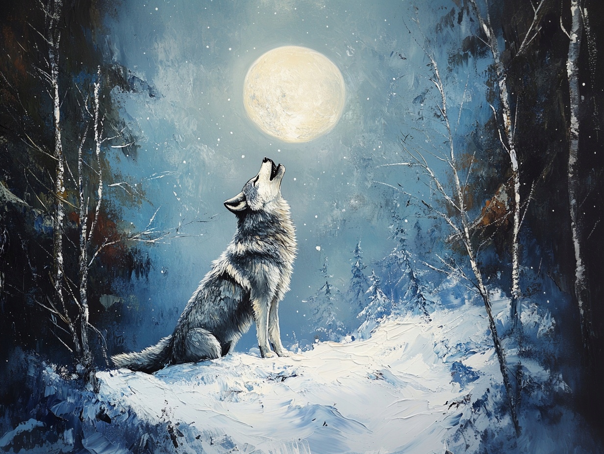 Obraz Na Plátně Canvas Noc Měsíc Les Zima Sníh Vlk Příroda Fauna 80x60