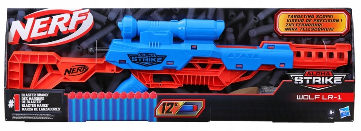 NERF ALPHA STRZELBA Z LUNETĄ WOLF LR-1+12 STRZAŁEK Wiek dziecka 8 lat +