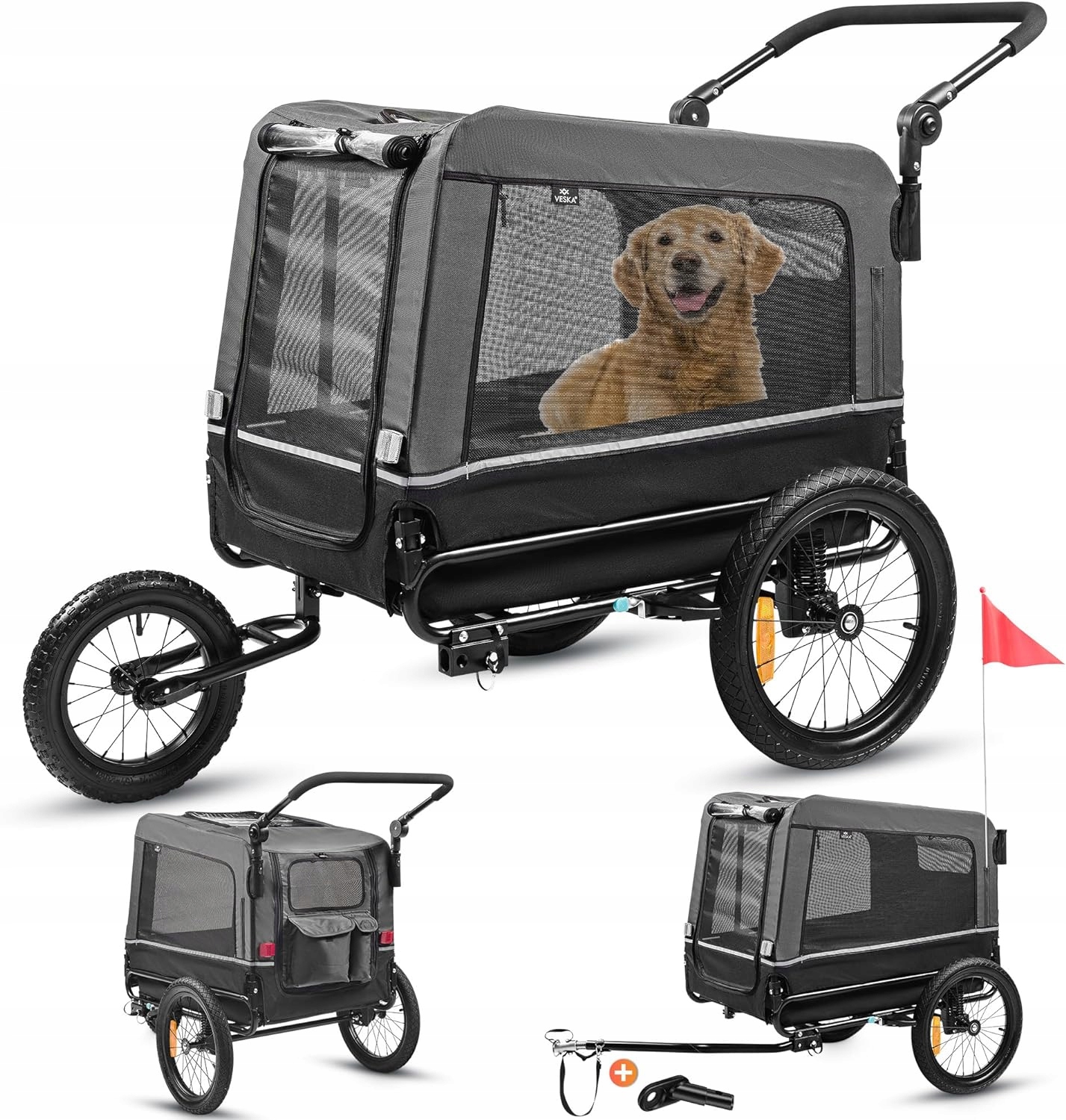 Levně Jogger Přívěs Kočárek Pro Psa 3V1 Veska De Velký Nákladový Prostor 240 L