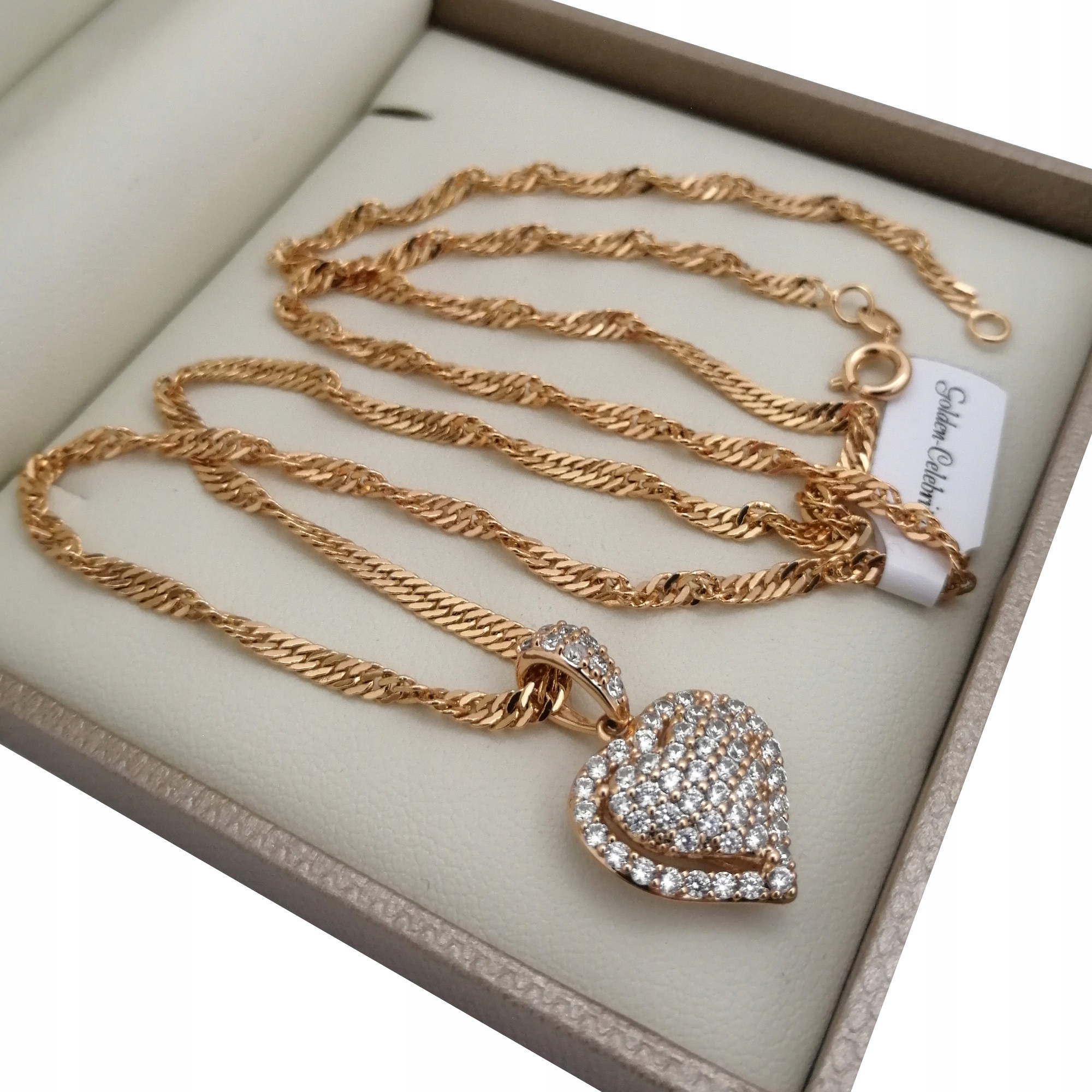 Zlatý Náhrdelník Křišťálové Srdce 18K 50 CM 3 MM