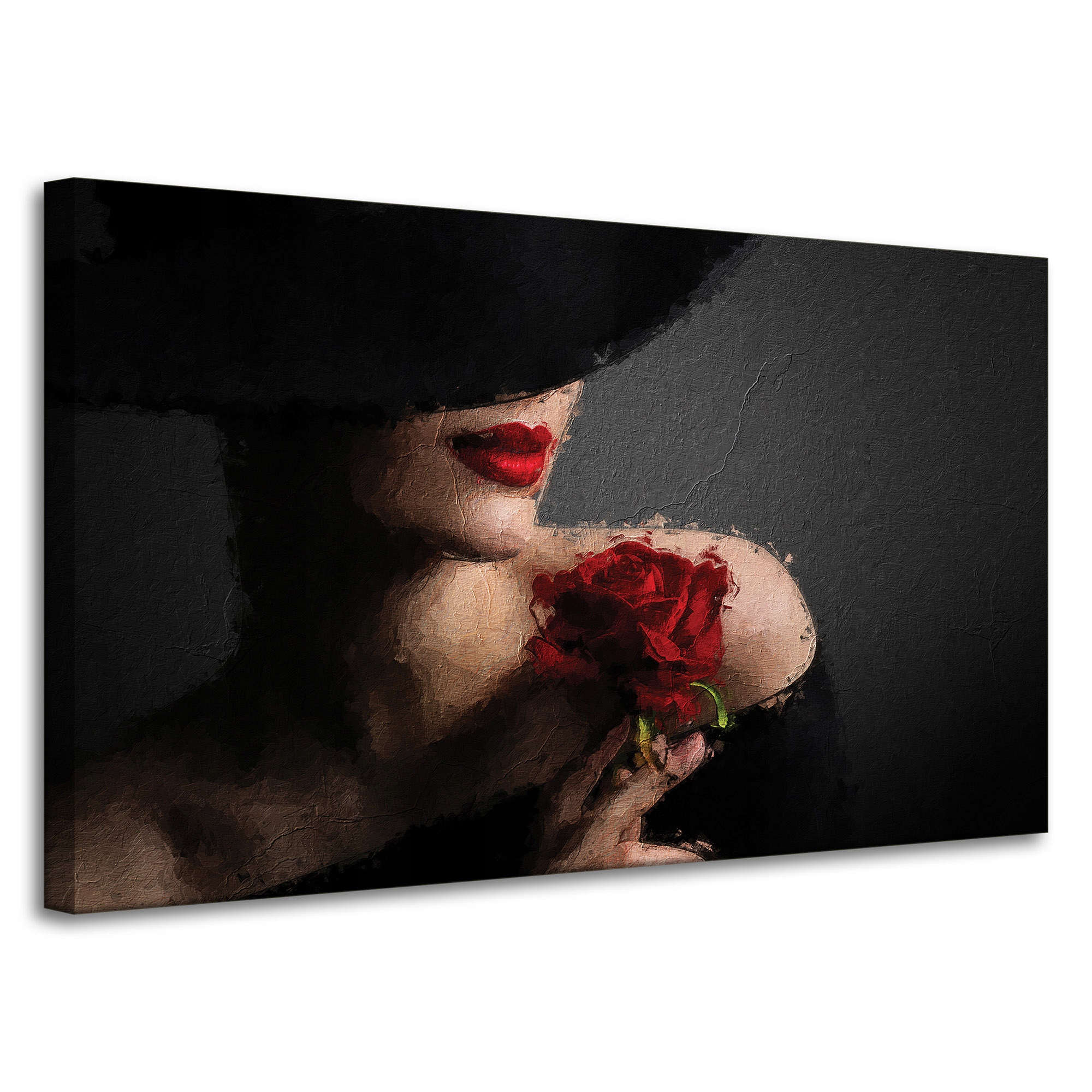 Obraz na plátně Žena s červenou růží Červené rty Elegance 100x60 cm