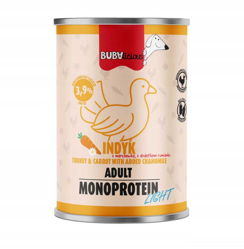 BUBAlicious karma mokra dla psa Light 400g puszka Indyk monoprotein adult