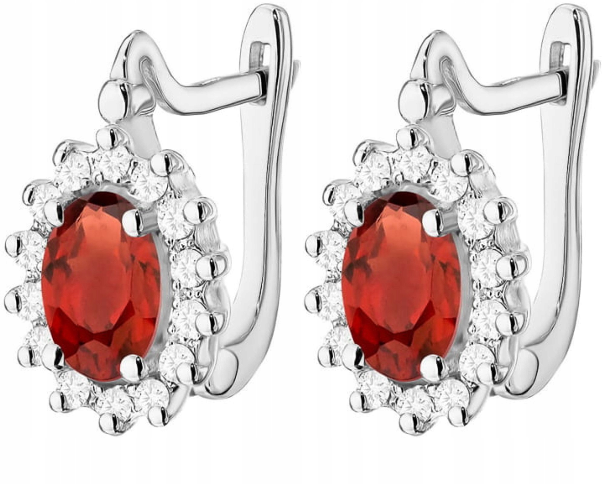 Bílé Zlato Náušnice S Brilianty A Vínovým Granátem 585 Anglické Gravírování