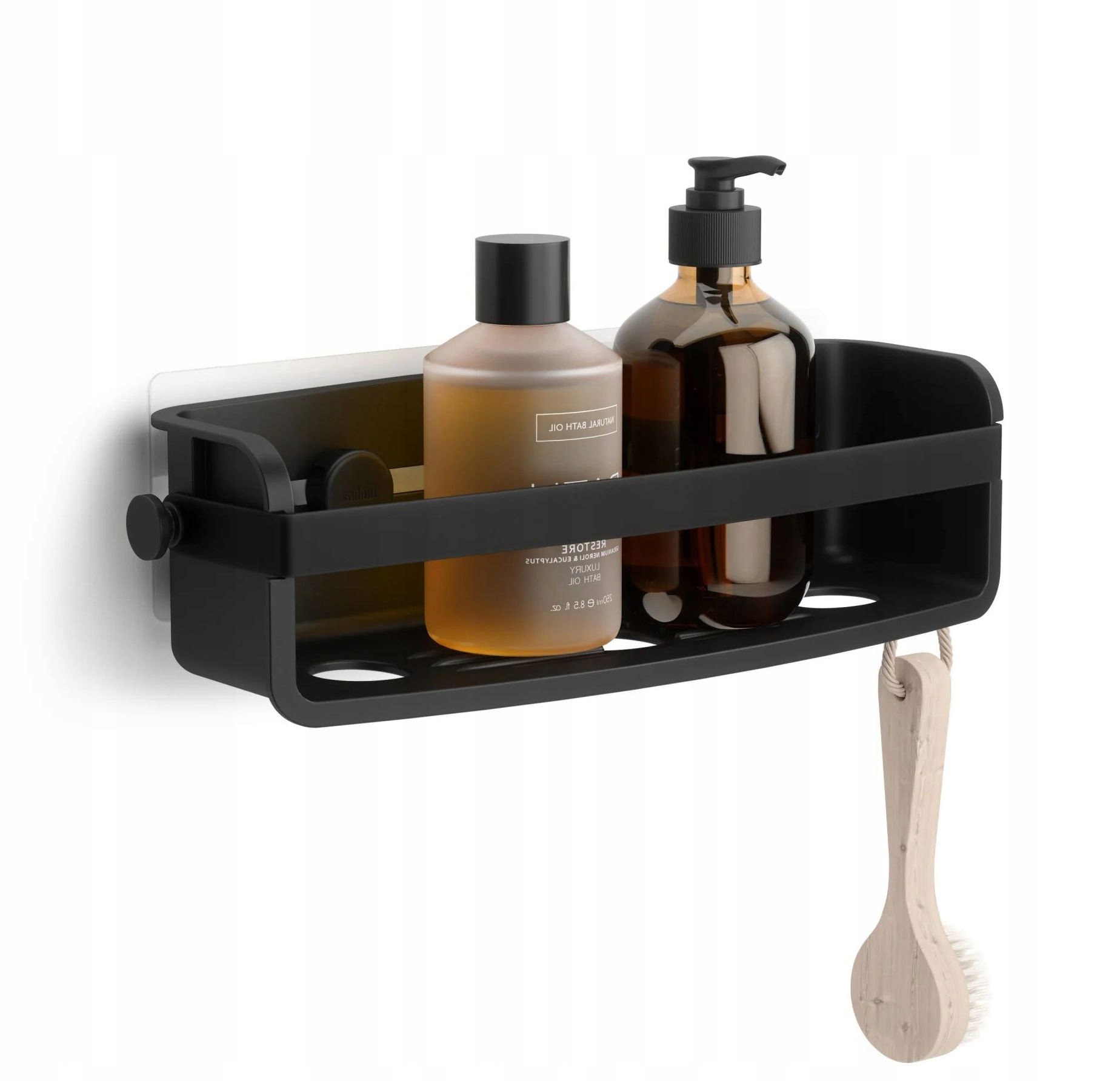 Černá sprchová polička, koupelnový organizér na kosmetiku Flex