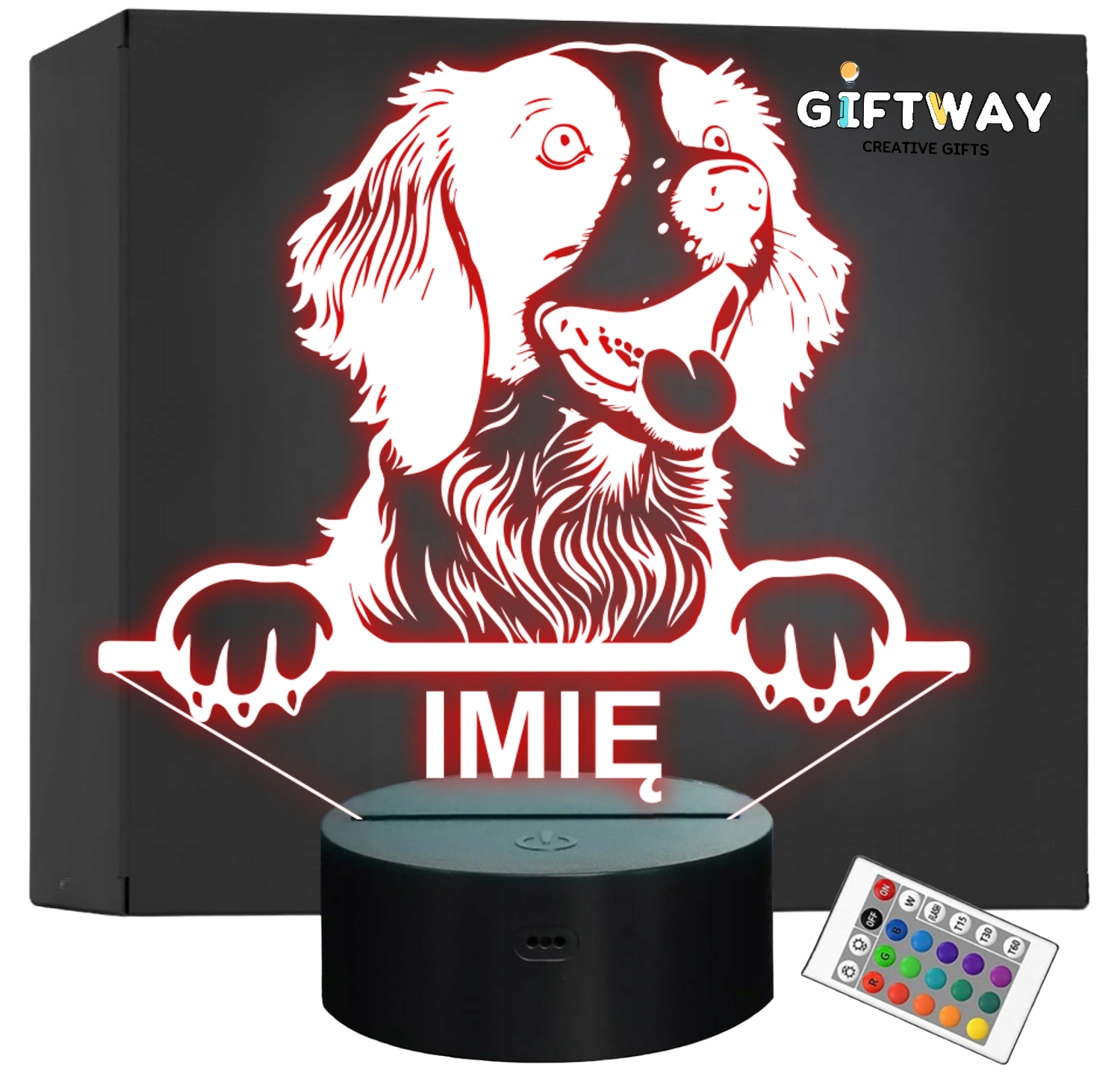 Lampka Nocna LED Spaniel Bretoński Rasa Psa z Imieniem na Prezent