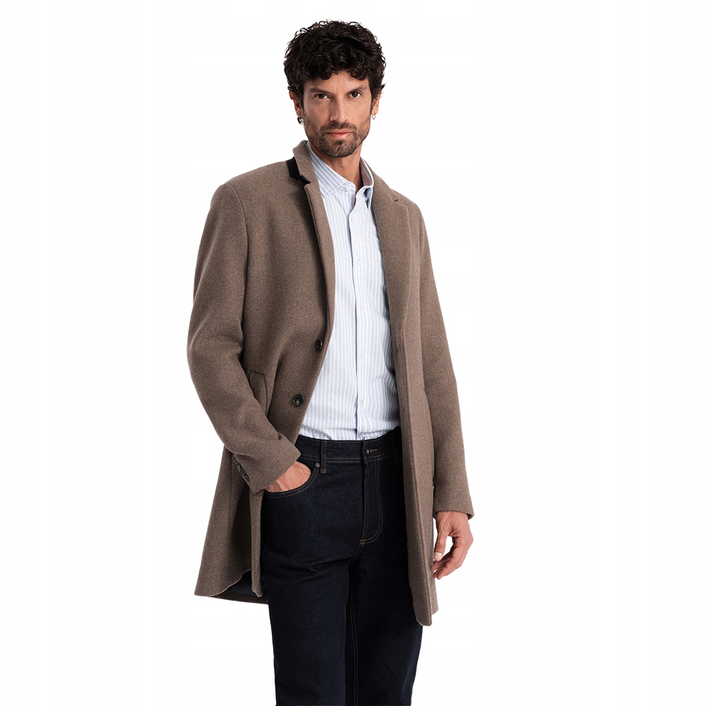 Elegantní pánský jednoradový vlněný kabát hnědý V1 OM-COWC-0114 XXL