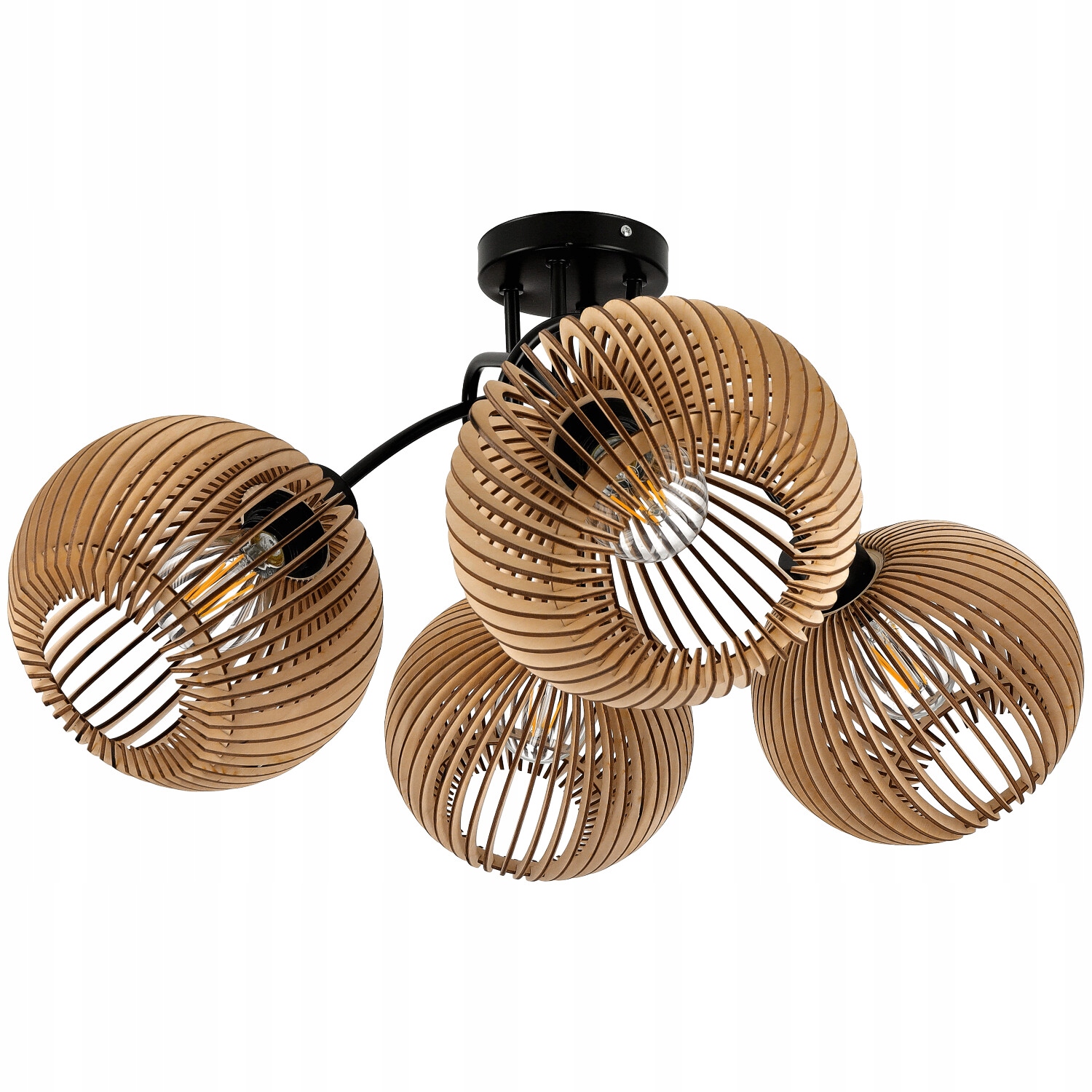 LAMPA LED LOFT KRĘCONA DREWNIANA 4XE27 DO POKOJU