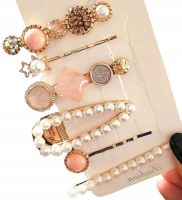 

Zestaw spinek klamra wsuwka złota do włosów perły