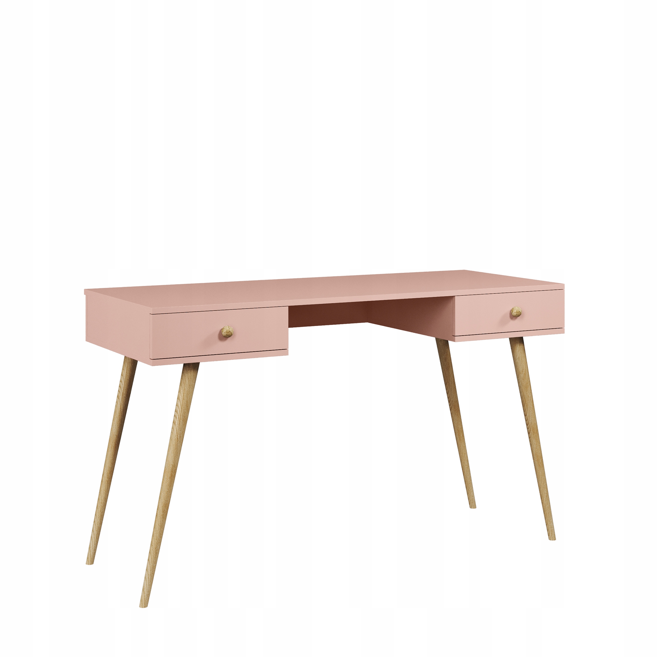 Biurko BOHO 135x54 cm Róż naturalny - 2 szuflady - drewniane nogi