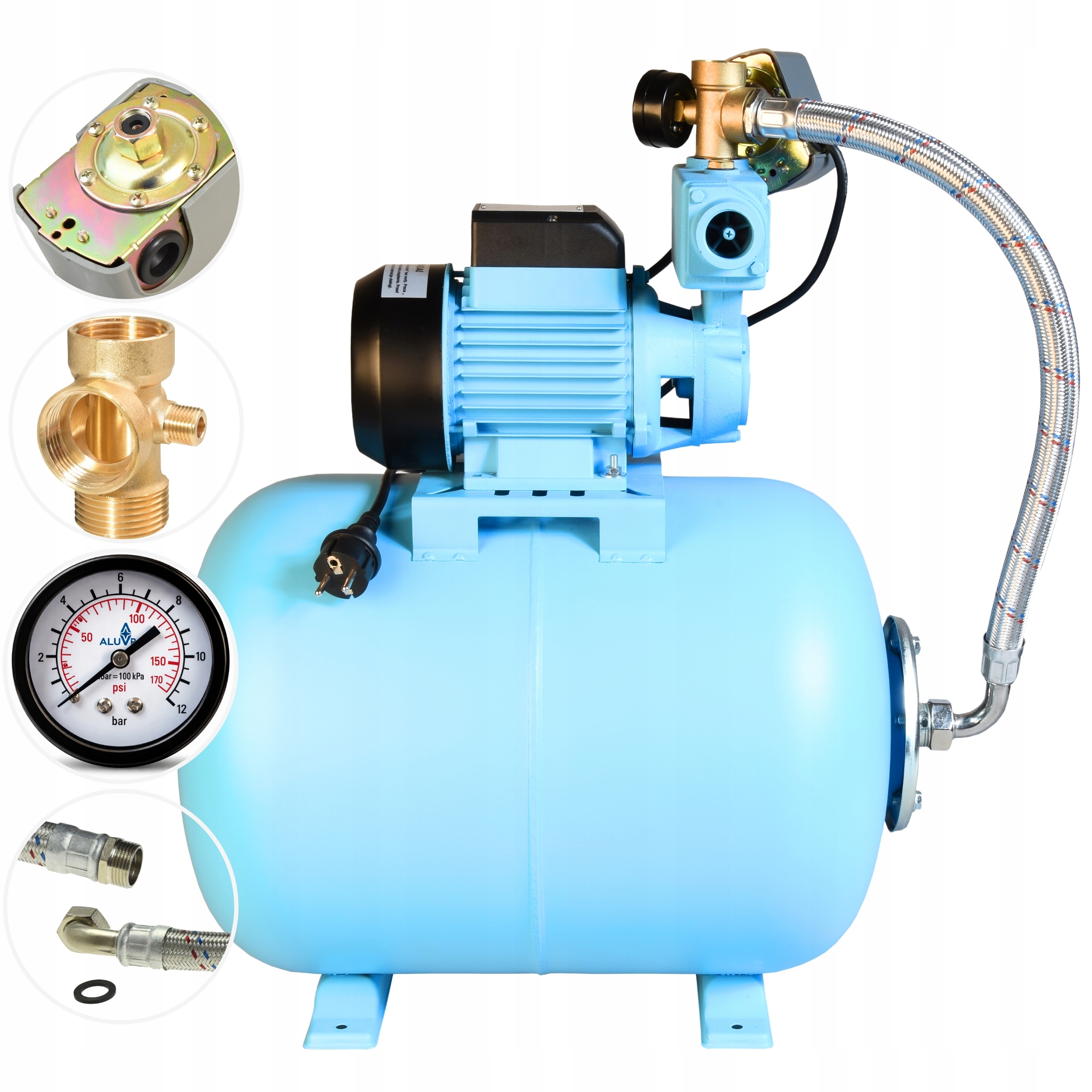 Hydrofor Na Vodu Hydroforová Pumpa 750 W 50 L/min Nádrž 50 L Kompletná Sada