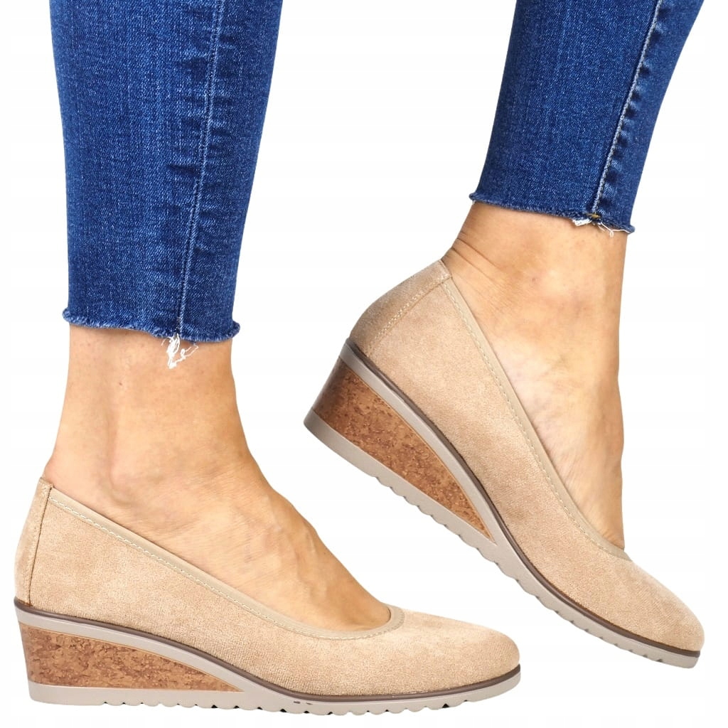 iButy Dámské Polobotky Na Koturně Mokasíny Béžové Semišové Pohodlné