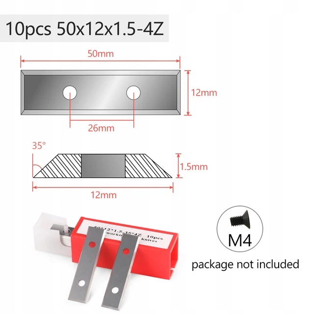 Zestaw wymiennych płytek do frezów 10 szt 50x12x1,5 mm Vhm 4-stronne