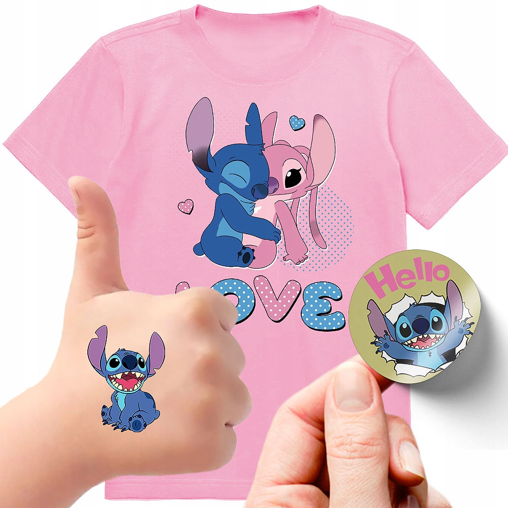 ZESTAW 3W1 KOSZULKA DLA DZIECI TATUAŻE NAKLEJKI STITCH 140 JAKOŚĆ