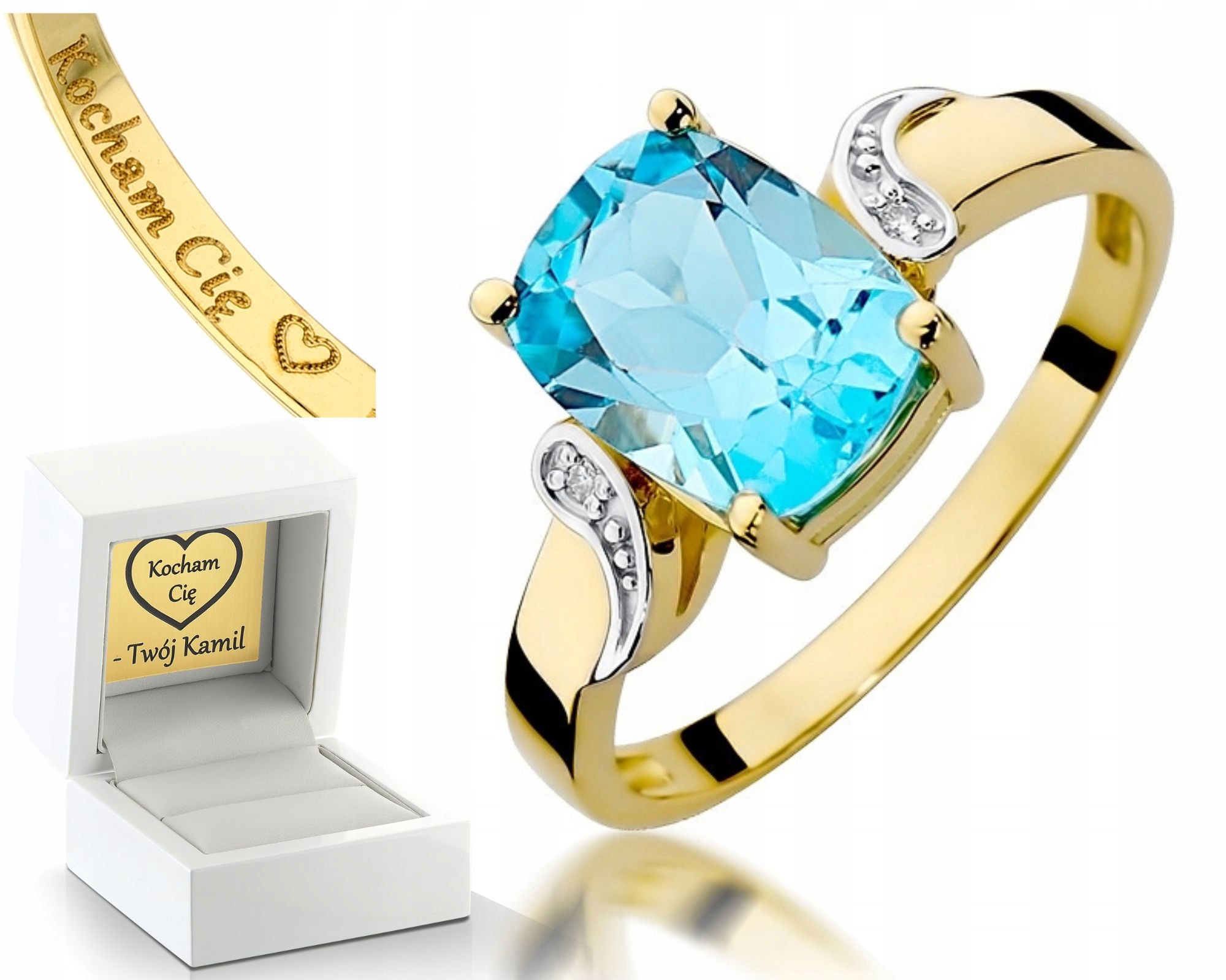 Prstýnek S Topazem A Brilianty Gravírování Bonus