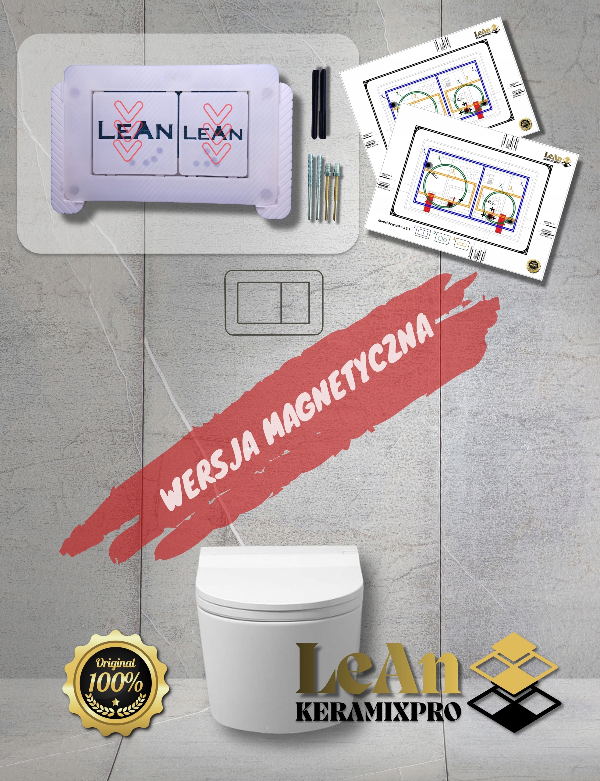 Skrytý magnetický splachovací gombík, biely, bez súpravy na vyrezávanie