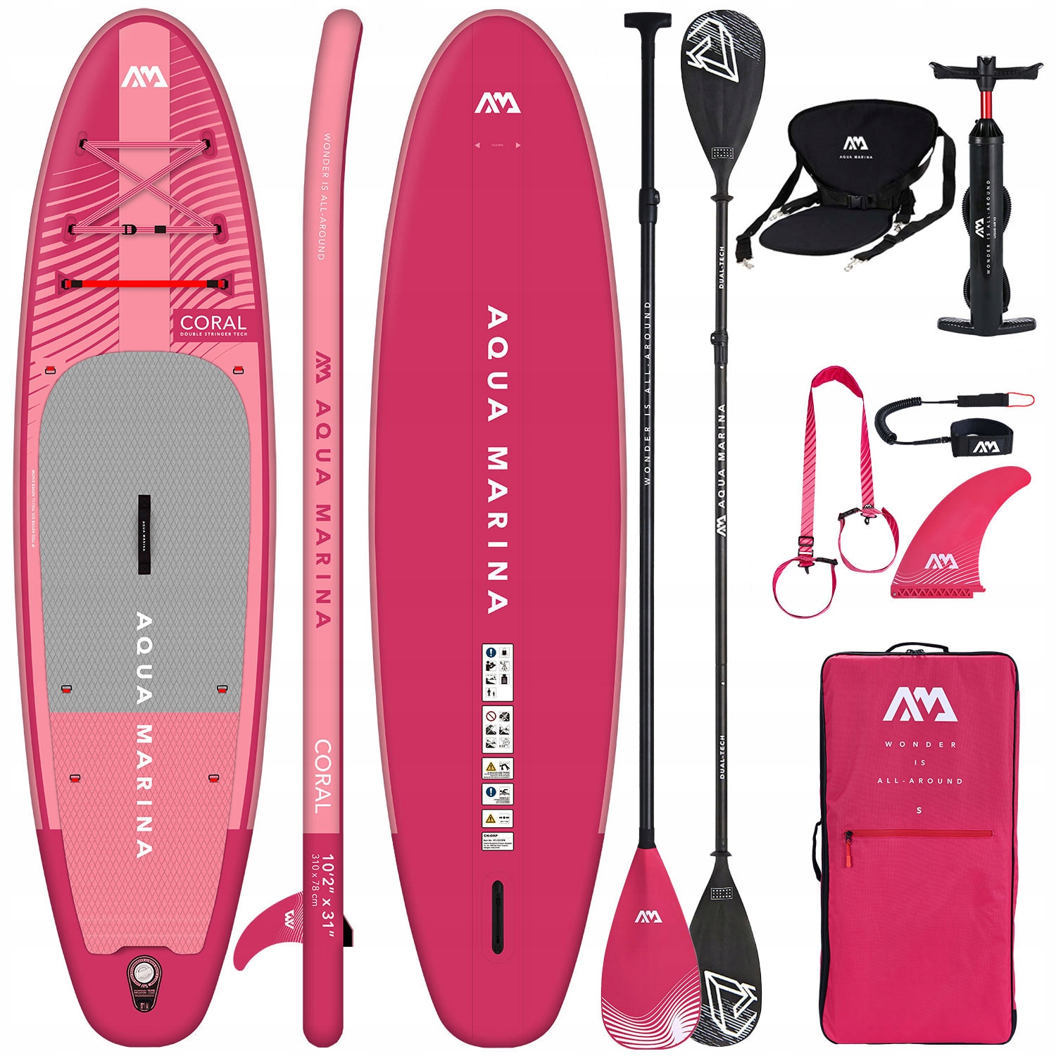 Deska Pompowana Sup Aqua Marina Coral Raspberry 10'2" 310 cm Zestaw Combo