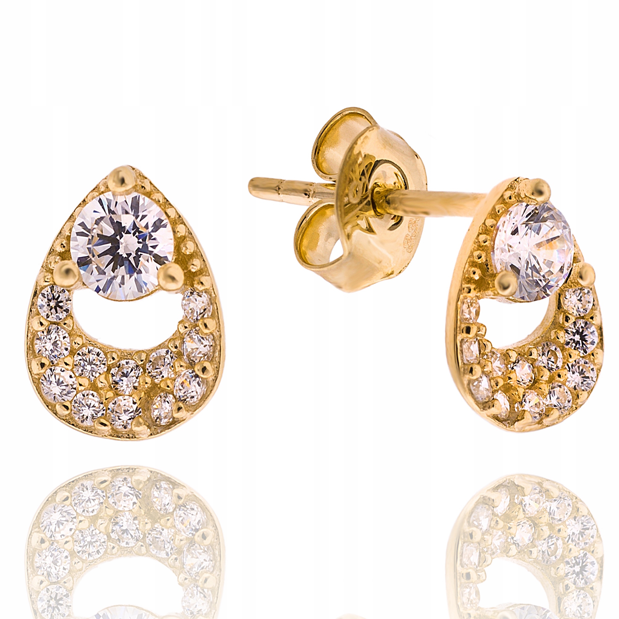 ZŁOTE KOLCZYKI DAMSKIE Z CYRKONIAMI SZTYFTY ŚLUB