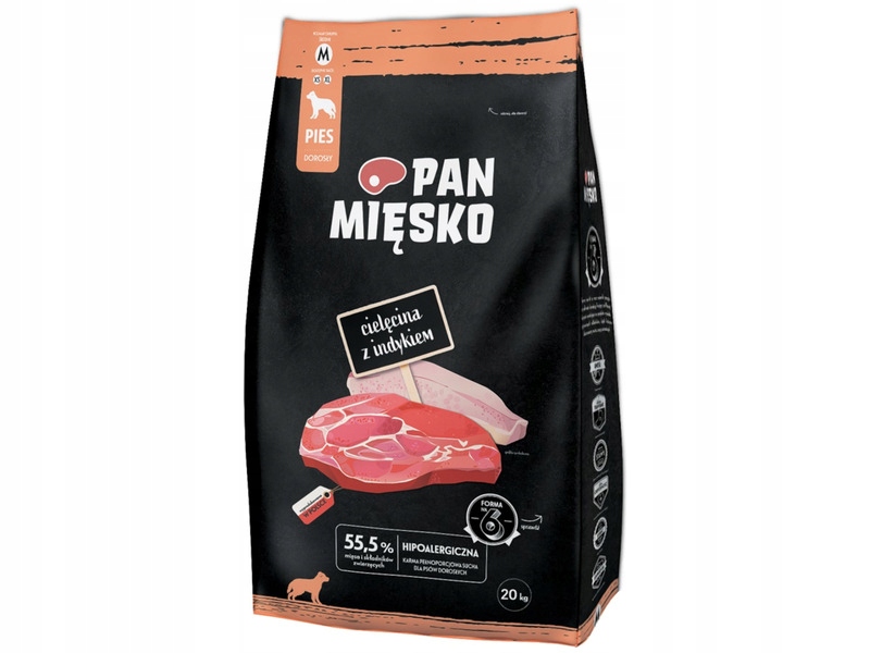 Karma dla psa Pan Mięsko Cielęcina z Indykiem M 20 kg
