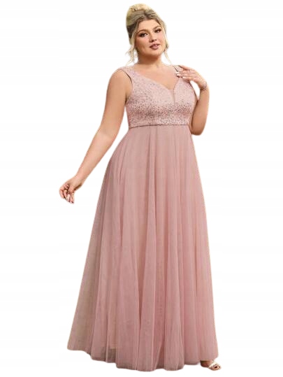 Růžové večerní Šaty Shein s flitry a tylem pro větší velikosti, velikost 48 1JB