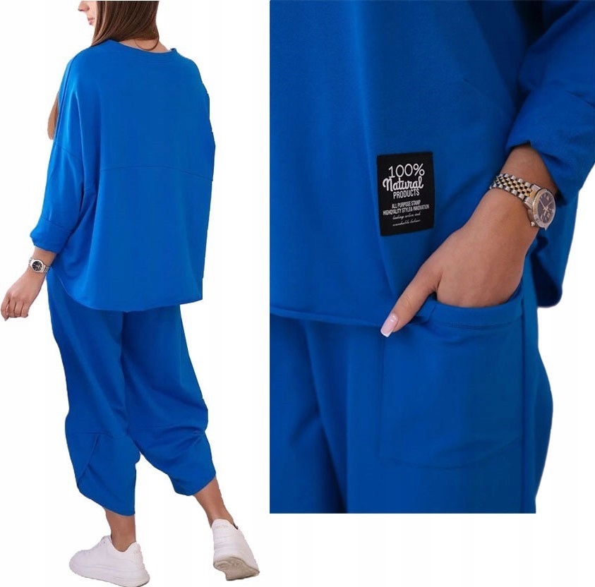 ELEGANCKI WŁOSKI KOMPLET BAWEŁNIANY BLUZA SPODNIE DRESOWY OVERSIZE S