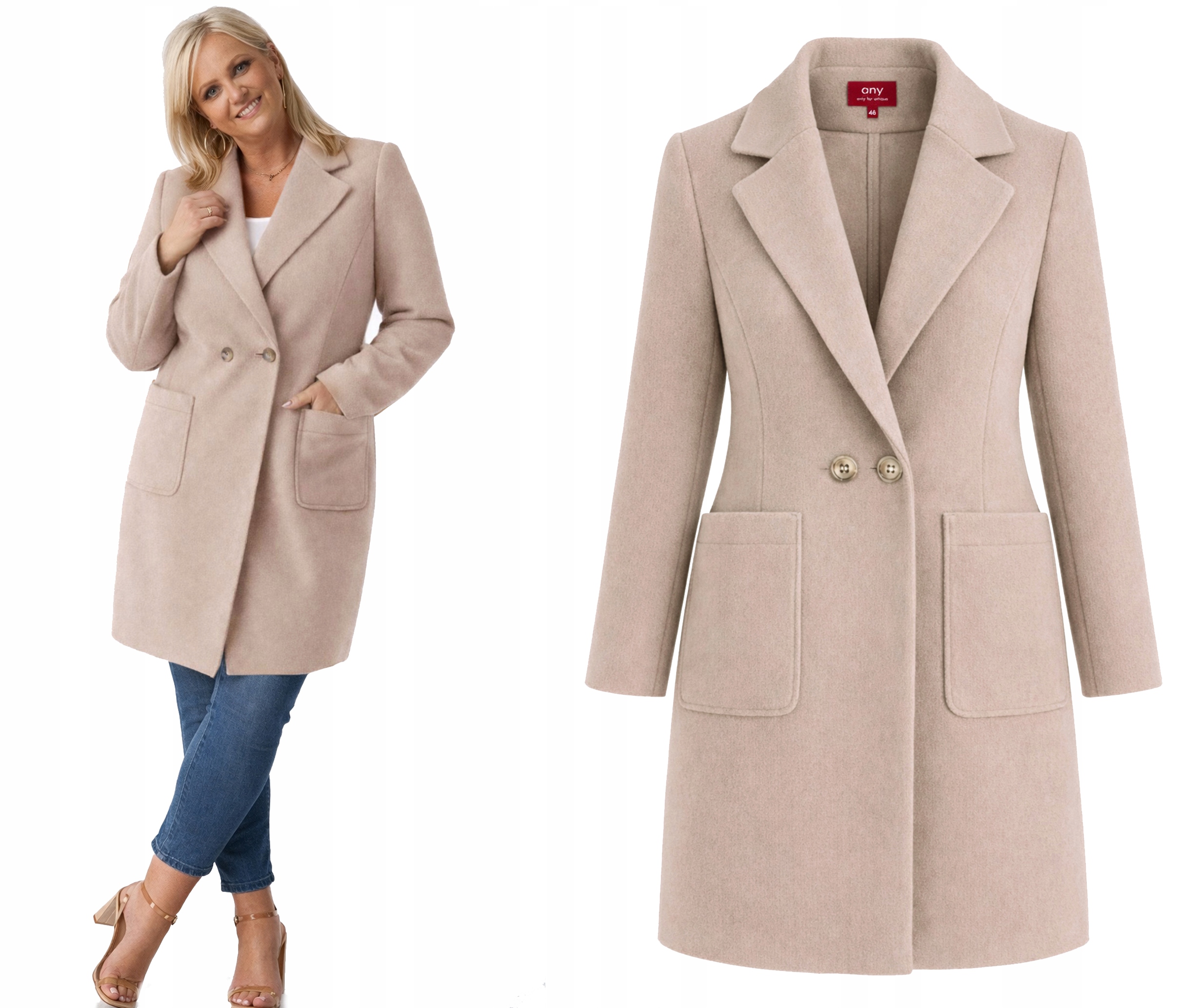 *premium* Płaszcz damski Wiosenny z Wełną (44-54) 48 XXXXL