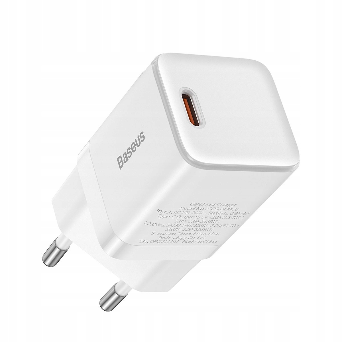 

Baseus GaN3 szybka ładowarka sieciowa 30W biały (C