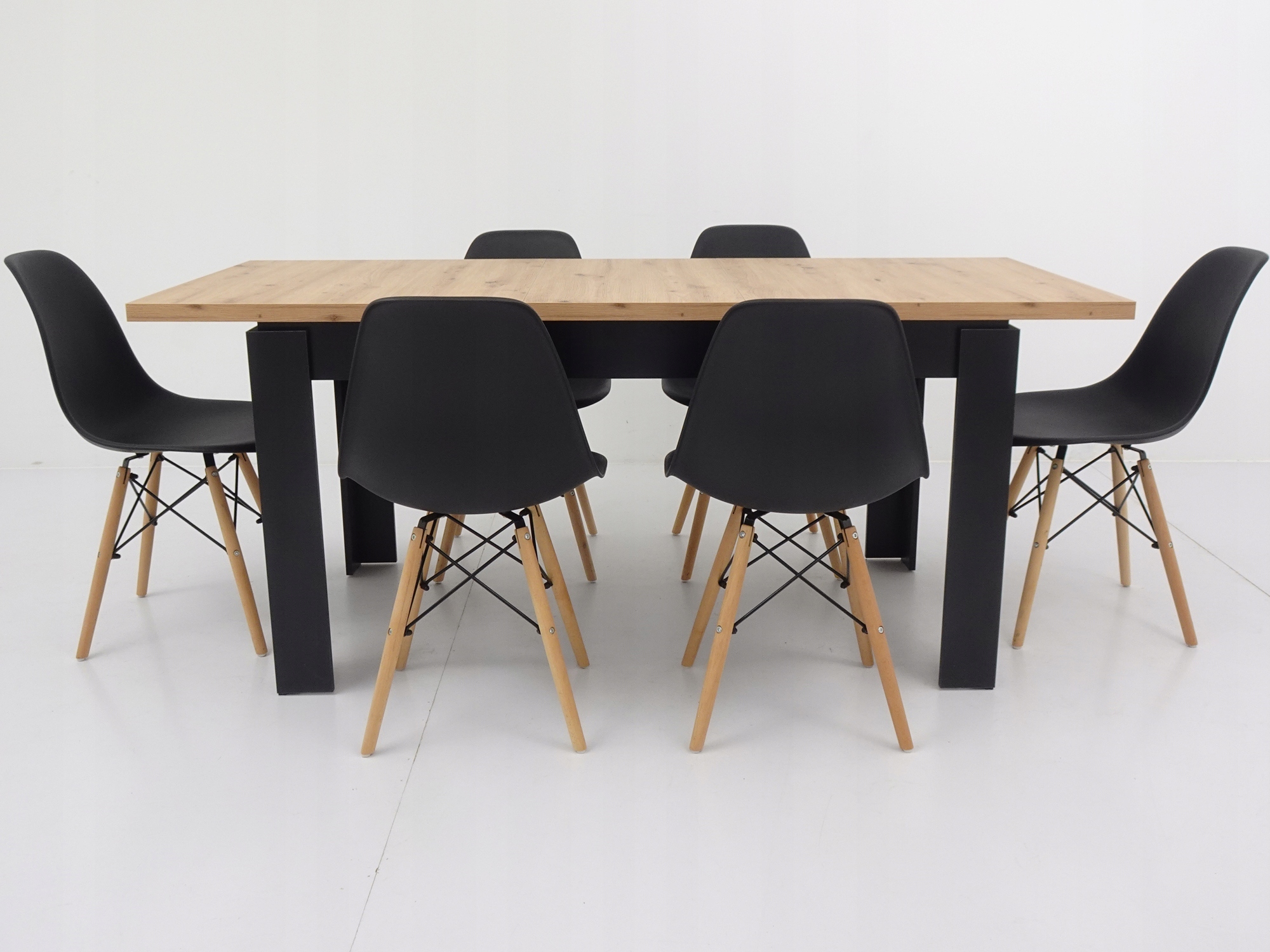 6 krzeseł i stół 80x140/180 blat DĄB ARTISAN salon Marka Grande Meble