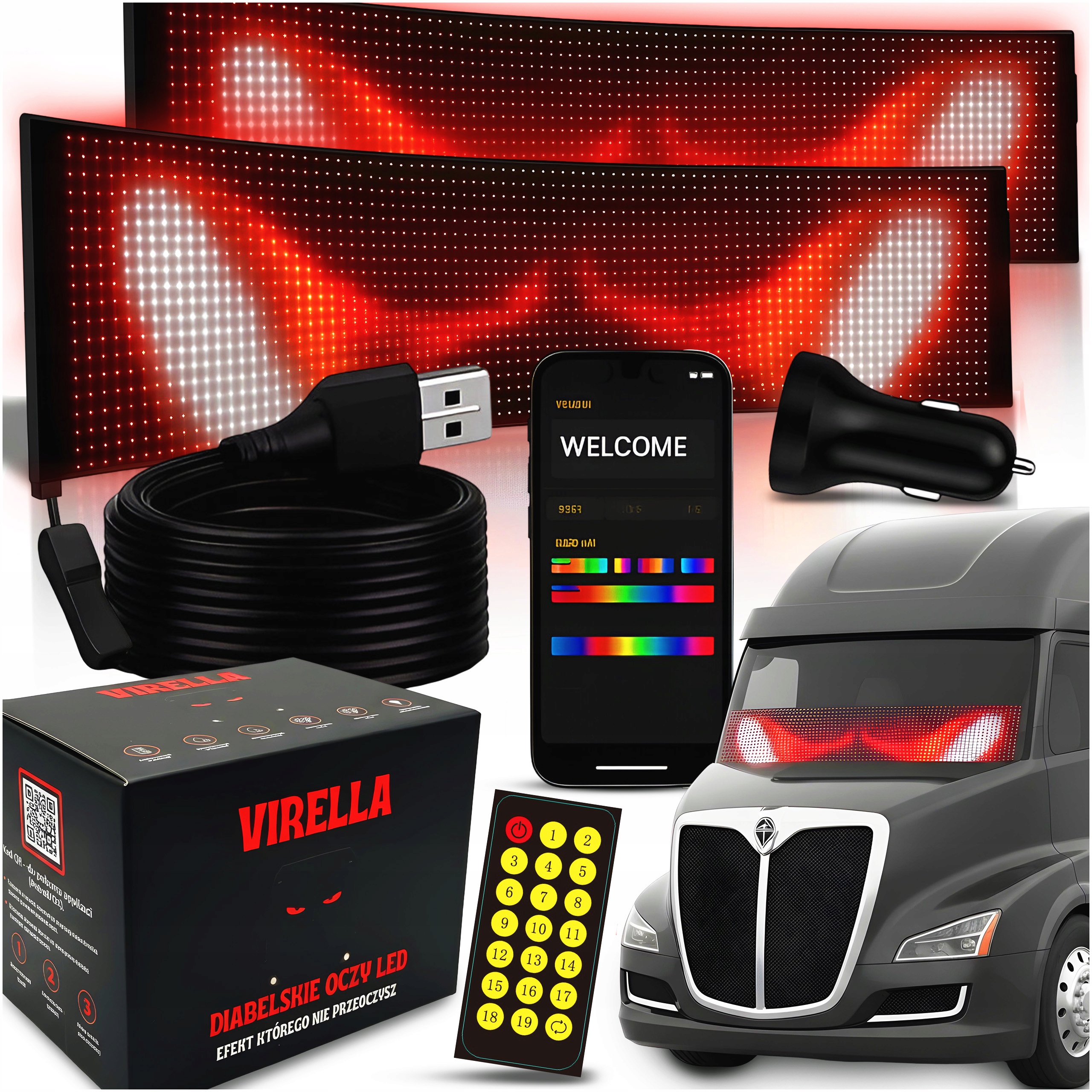 2X Automobilová Lampa Led Pásek 59X12 CM Ďábelské Oči Led Oči Kamionu