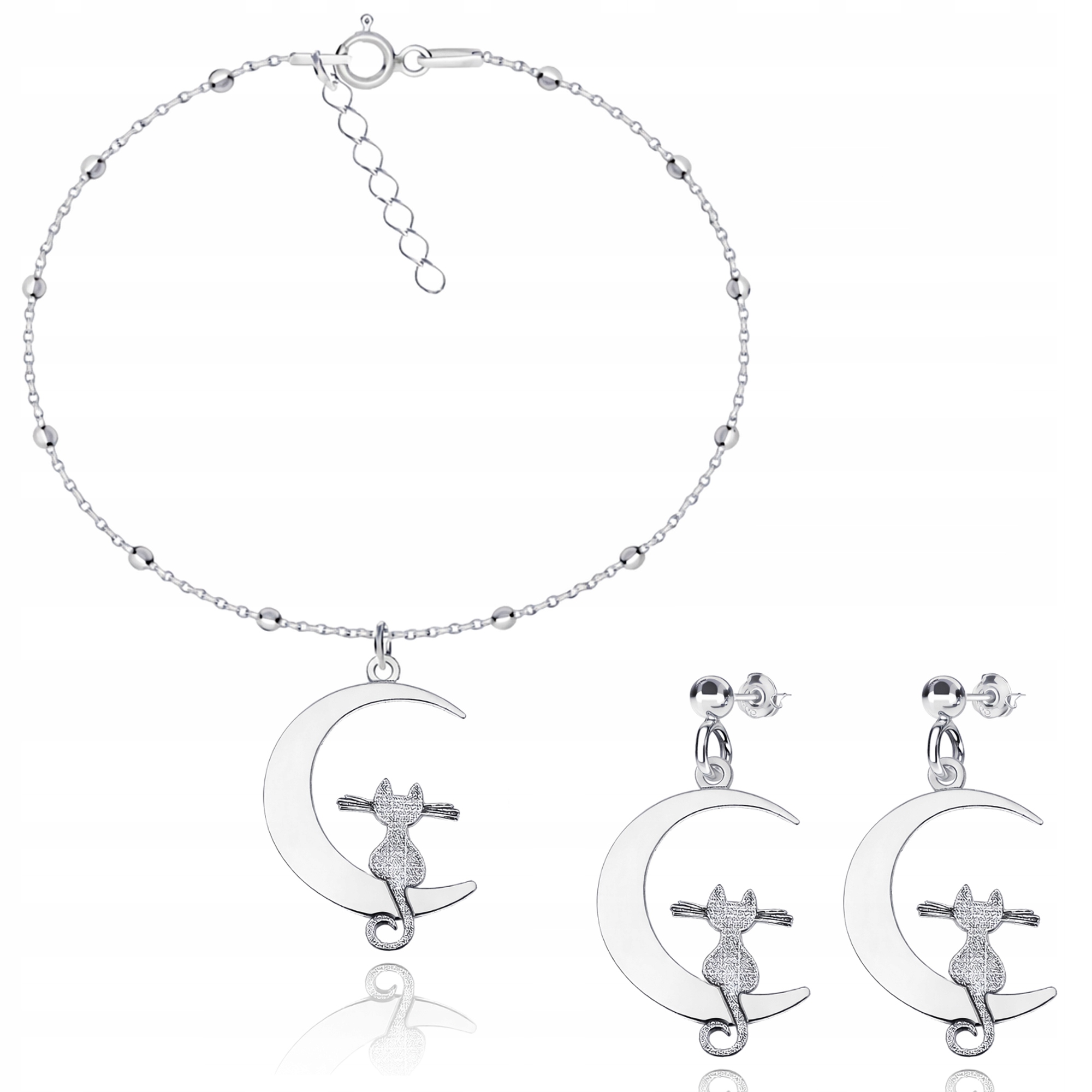 Stříbrná sada šperků Kočka na měsíci Řetízek Stříbro ryzost 925