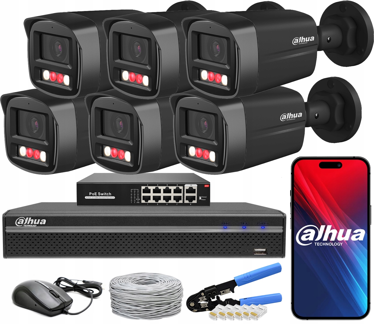 Monitorovací sada Dahua 6 kamer 4Mpx IPC-HFW1439TL1-A-IL-BLACK PoE
