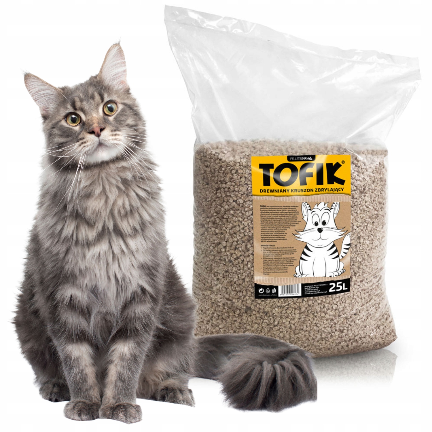 Levně Stelivo pro kočky Tofik 25L drť ekologické borovicové dřevo Eko hrudkující