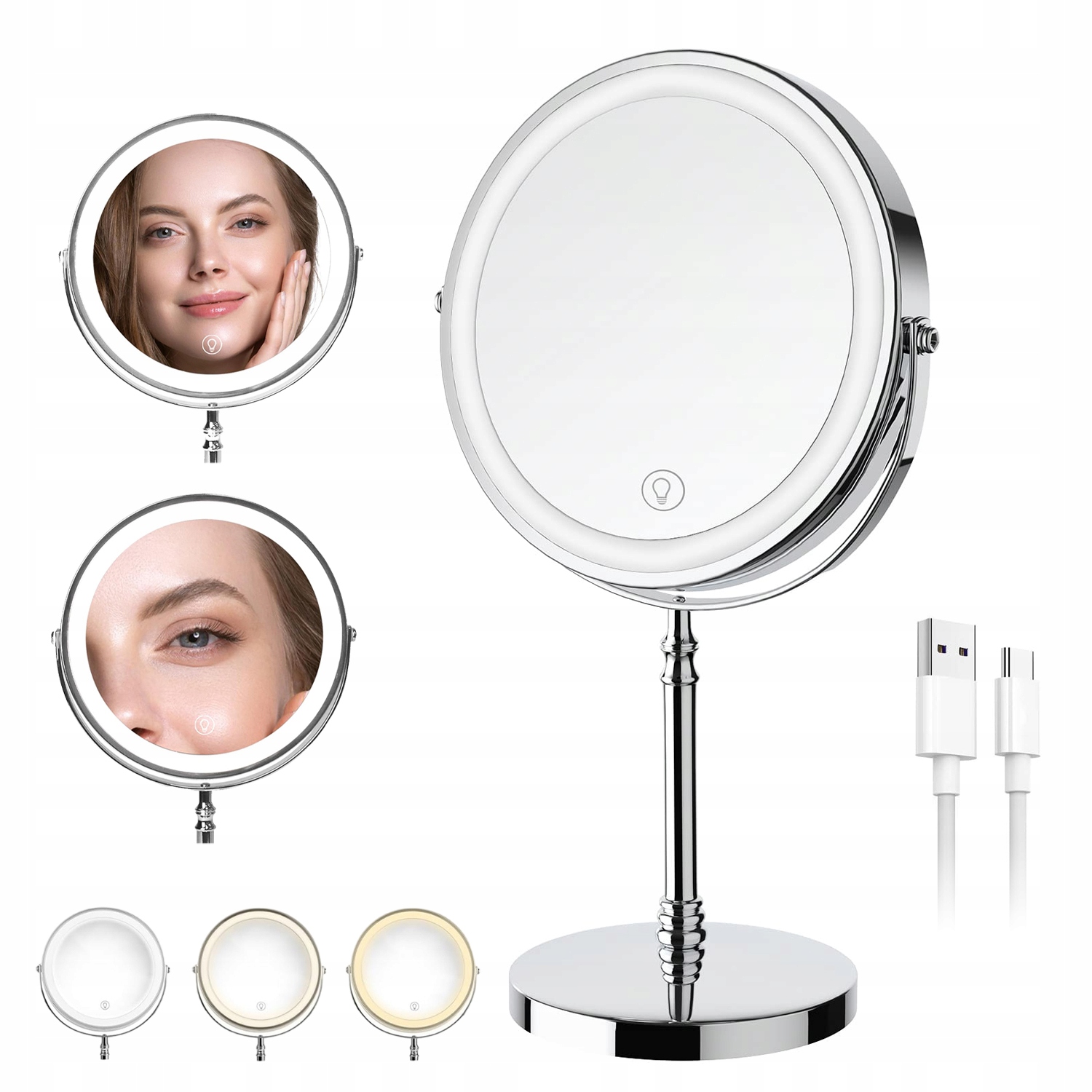 Kosmetické Zrcátko Oboustranné Podsvícené Led Zvětšovací 5x Otočné