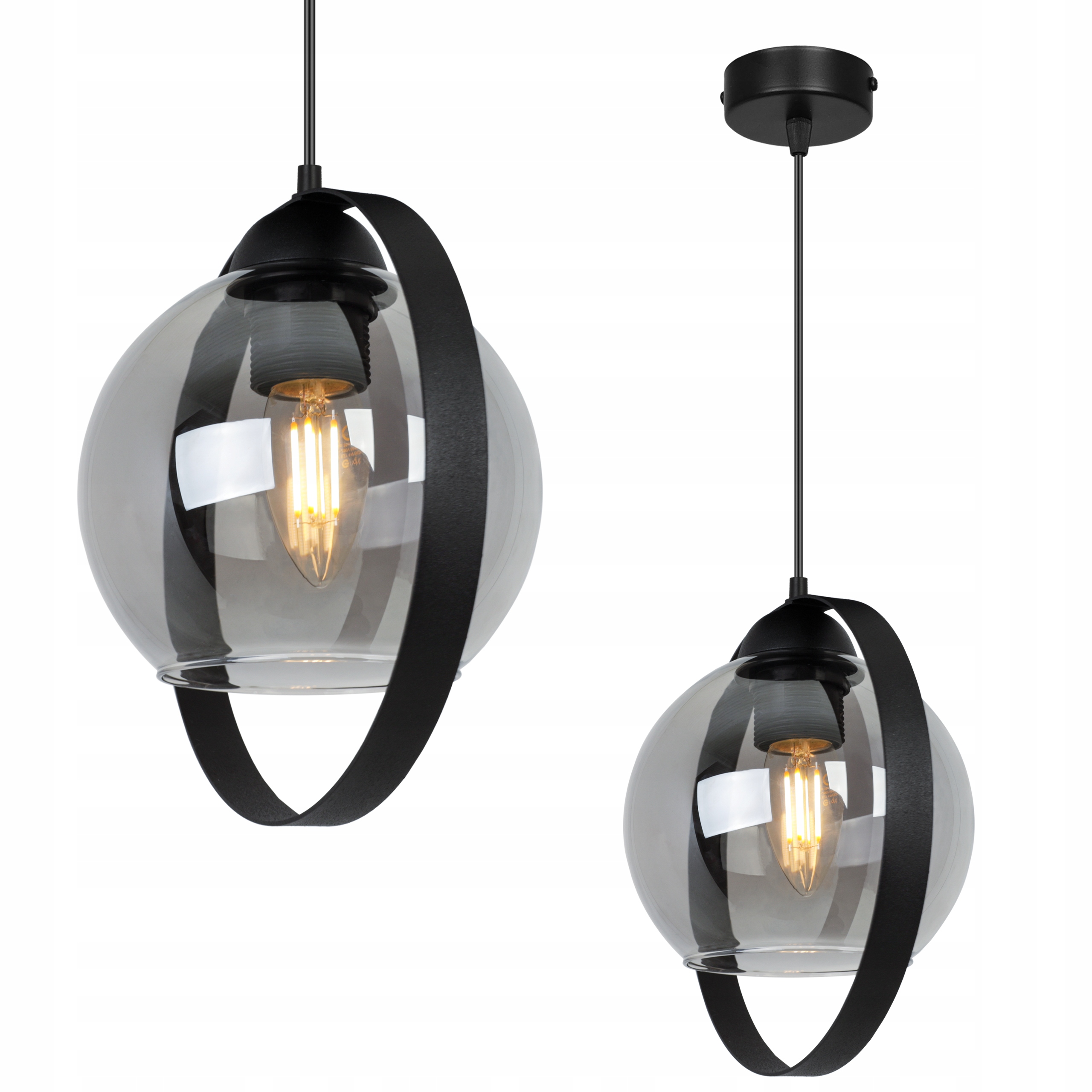 Závěsné Stropní Svítidlo Lustr Jedno Skleněné Stínítko Kroužek