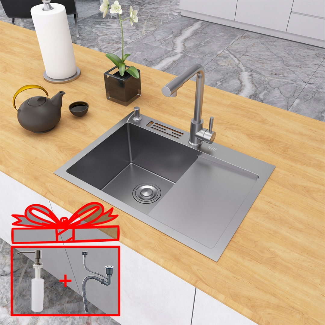Kuchynský drez oceľový inox 60×45 cm s odkvapkávačom vpravo NS-6045R
