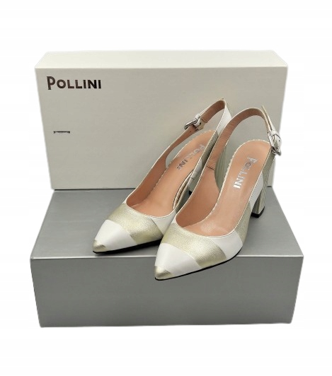 Buty Damskie Pollini Skórzane sandały biało złote roz. 35