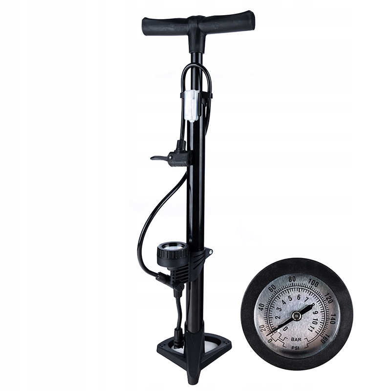 POMPKA ROWEROWA Z MANOMETREM DO PIŁEK MATERACÓW Kolor dominujący czarny