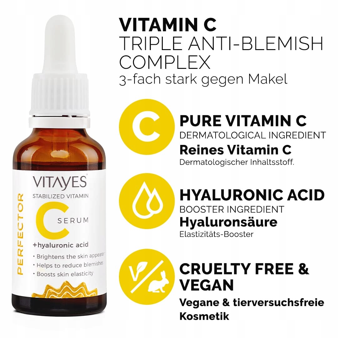 VITAYES Serum Witamina C z Kwasem Hialuronowym 30ml Vegan — miniatura 6
