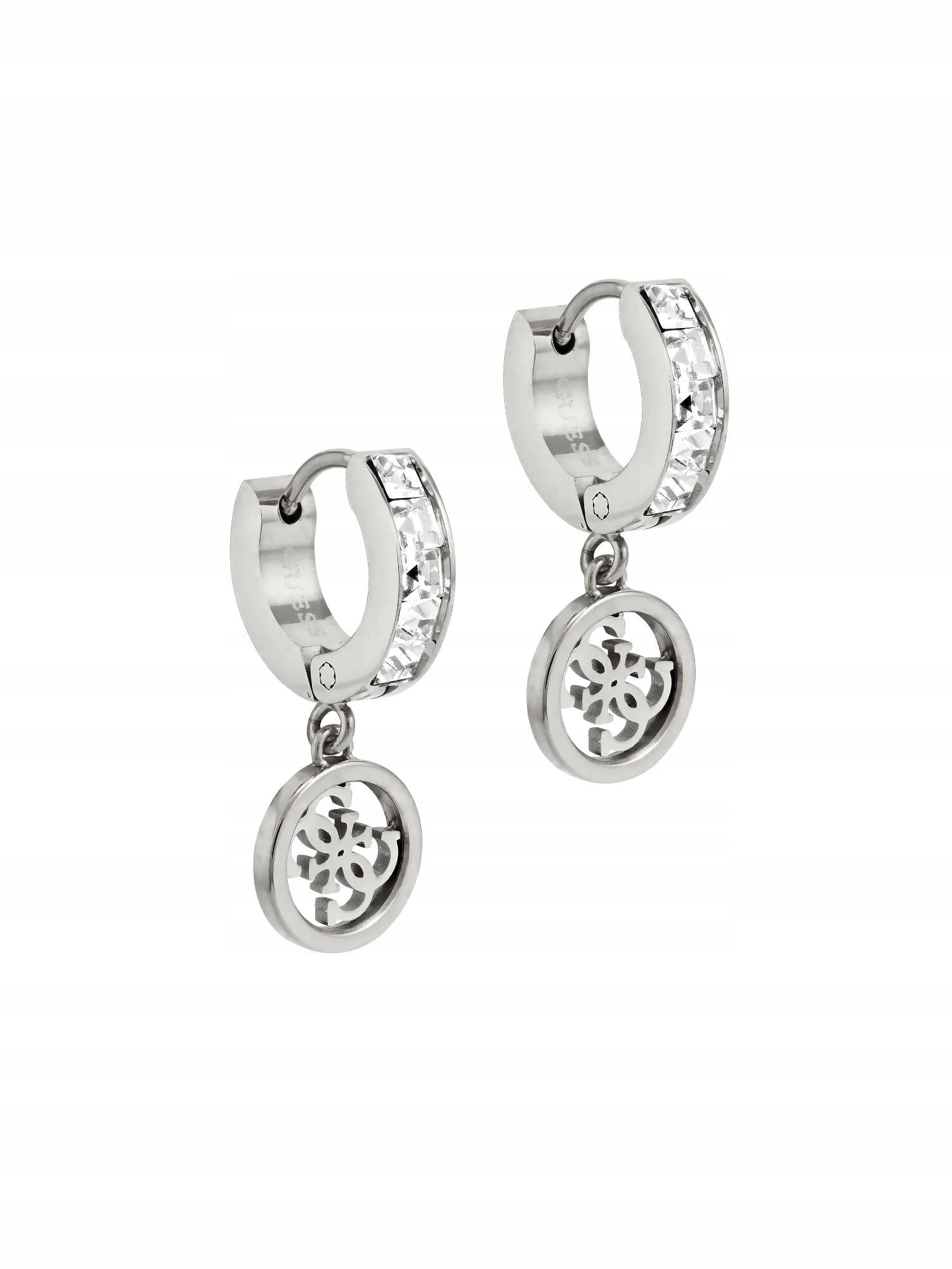 Náušnice Guess Huggie Me stříbrné s krystaly JUBE03147JW-RH