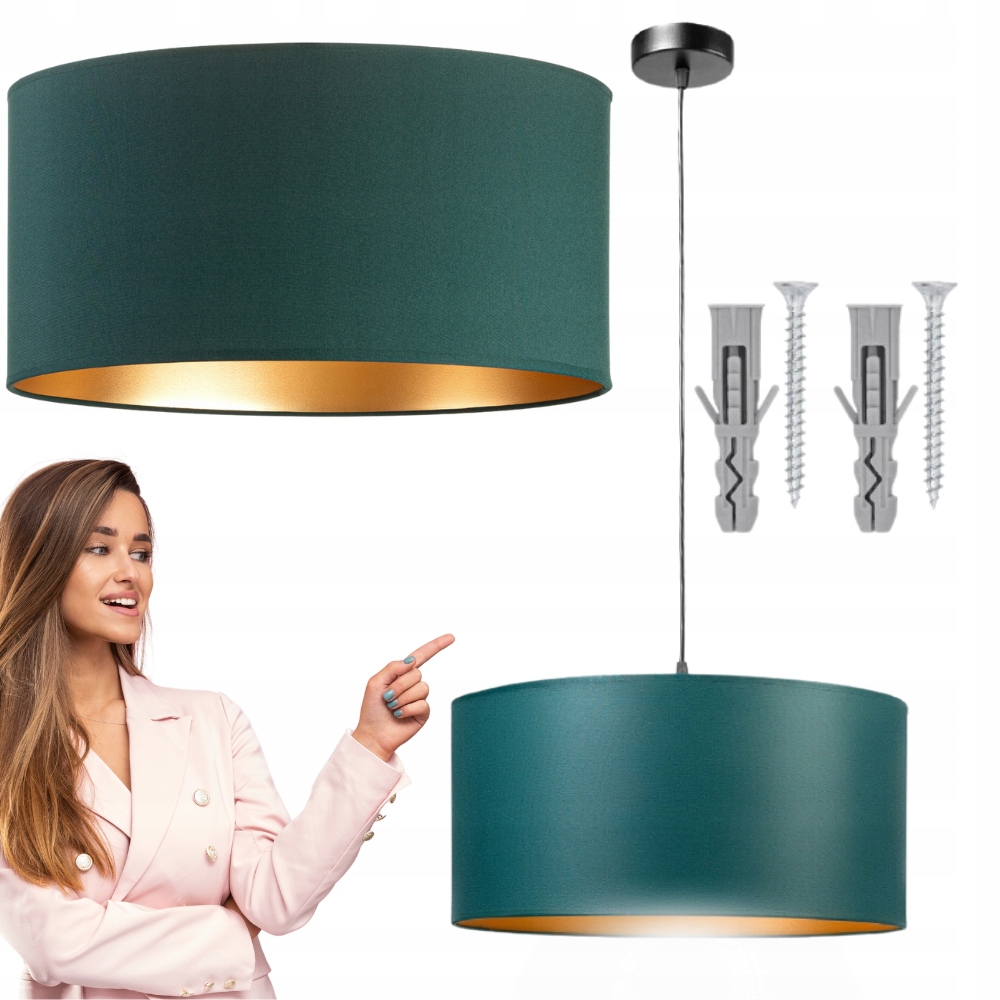 Lampa wisząca Pojedyncza Loft maxi Abażur zielony złoty