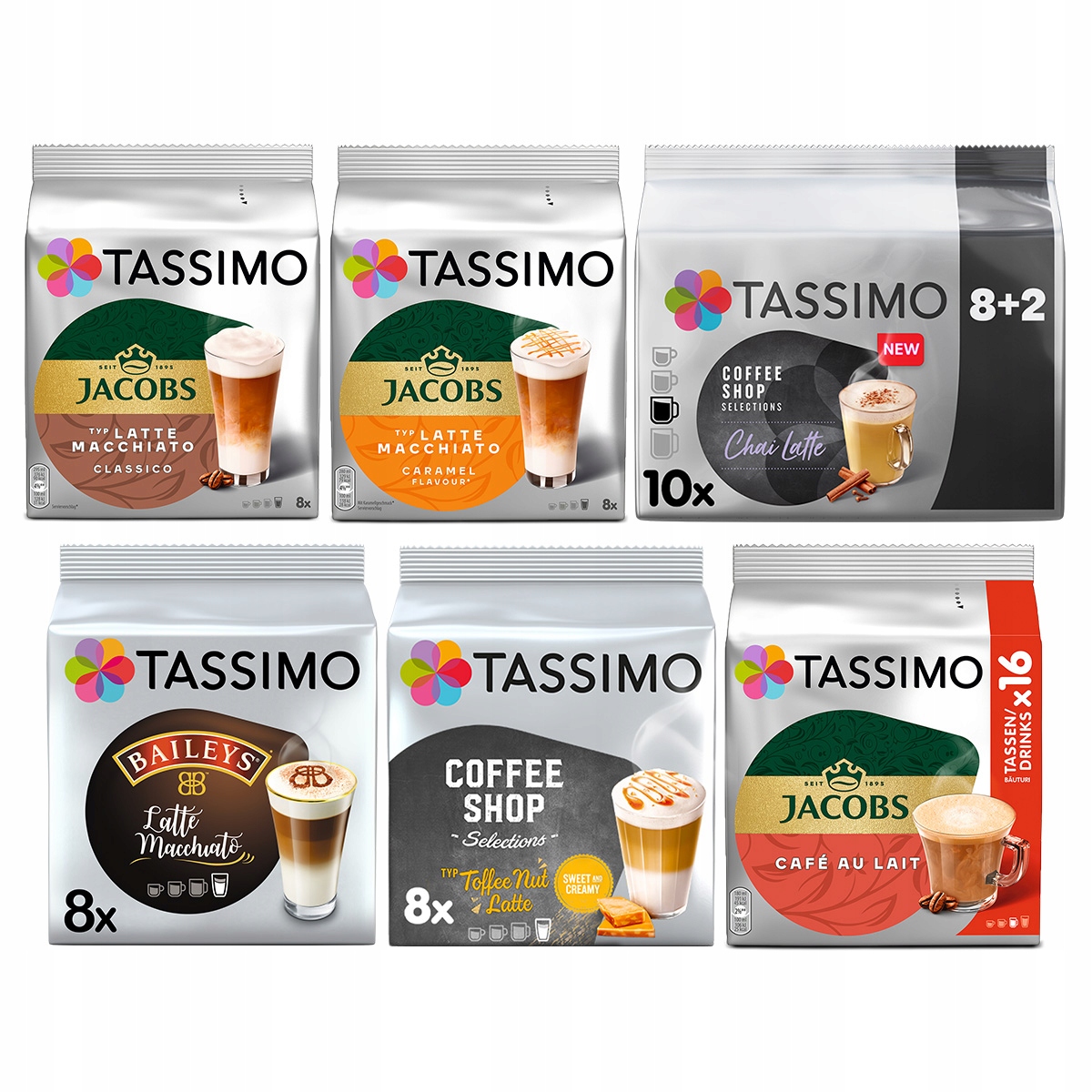 Kapsułki Tassimo mix kaw białych smakowych latte Chai Latte 5+1 Gratis!