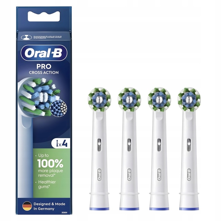 Oryginalne końcówki Braun Oral-B Cross Action EB50-4 4 sztuki, białe, bulk