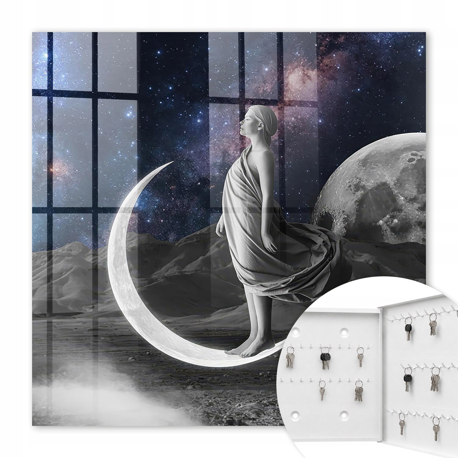 Skříňka Úložný prostor na klíče Vesmírná Fantazie Bílá pravá 30x30 cm