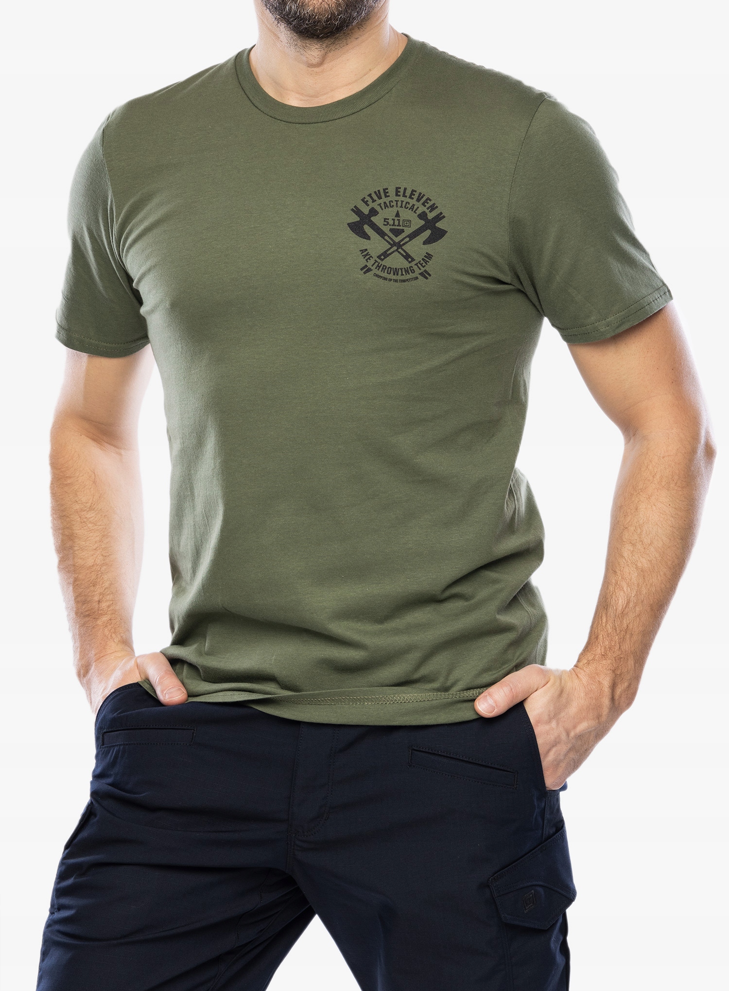 Tričko s potiskem 5.11 Emea Axe Throwing S/s Tee vojenská zelená S