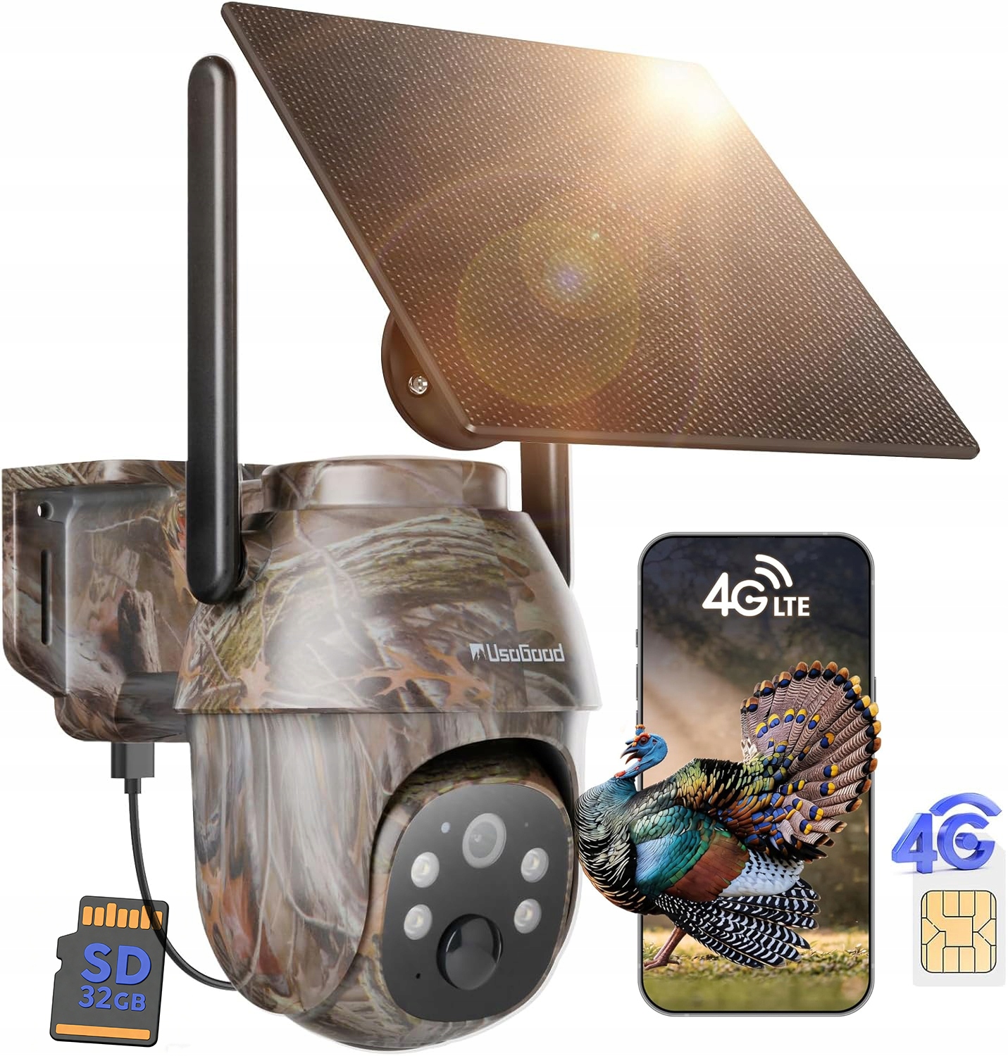 Solární Kamera 4G Lte Otočná 360 Night Vision Ai Detekce Pohybu Micro Sd