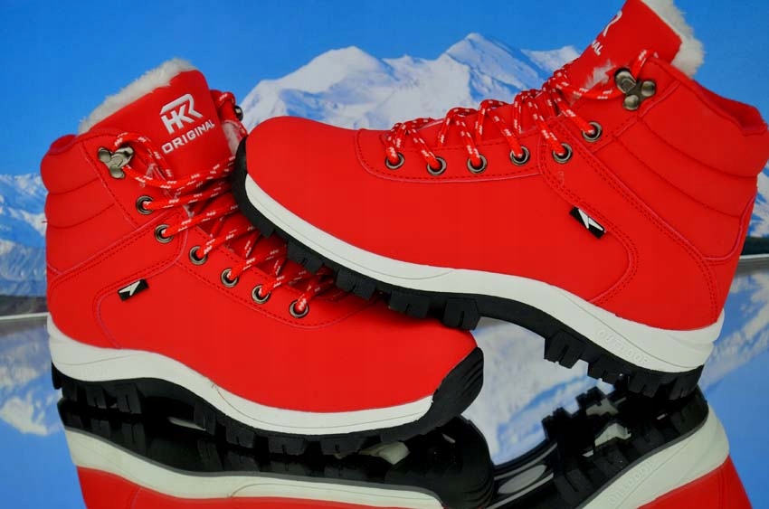 CIEPŁE BUTY ZIMOWE OCIEPLANE ŚNIEGOWCE TREKINGOWE RED HR OROGINAL SPORT RED Rozmiar 38