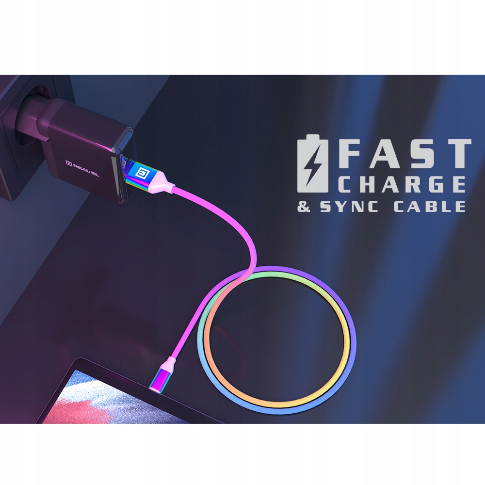Kabel Premium REAL-EL USB A do USB Typu C Rainbow Złącza USB - USB typ C