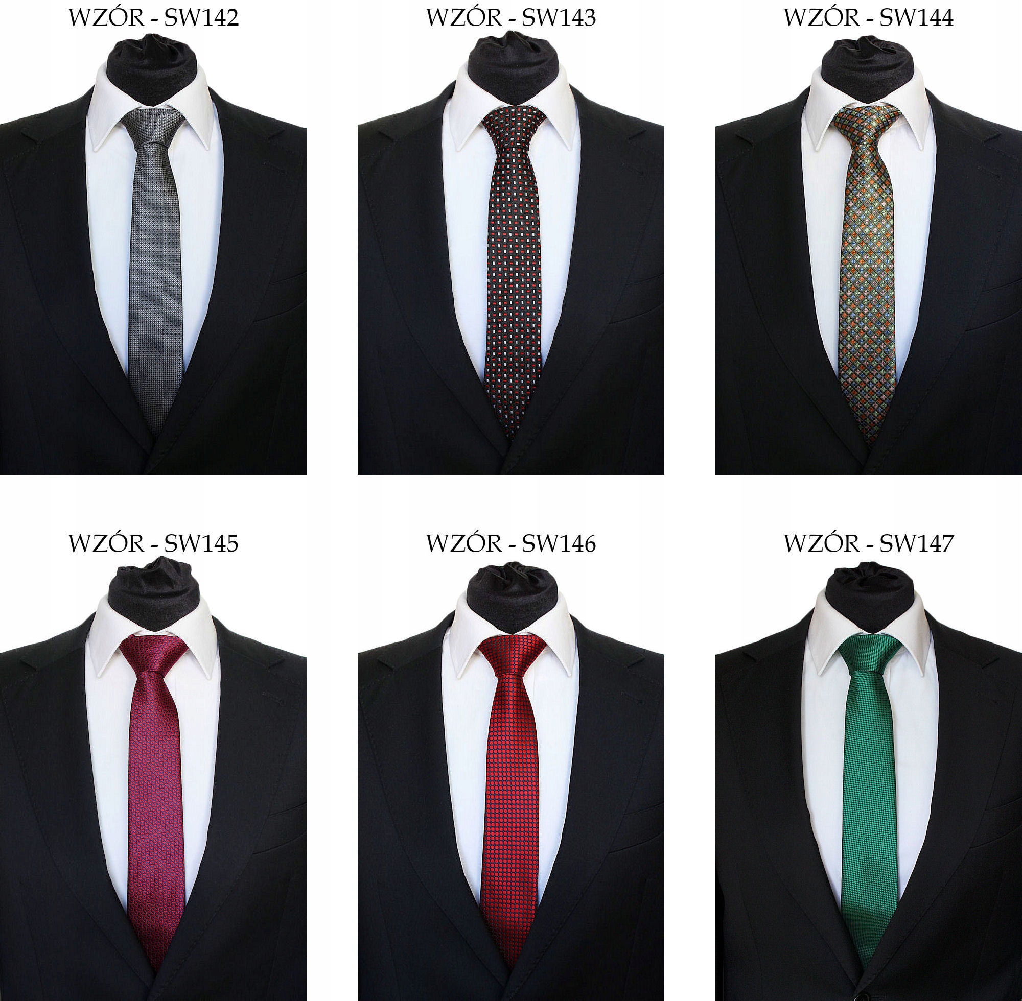 WĄSKI KRAWAT ŚLEDŹ 6cm - DUŻO WZORÓW W PASY KROPKI Kolor wielokolorowy